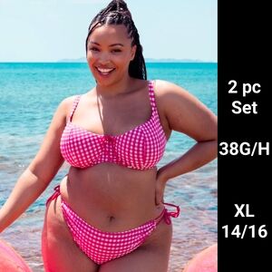 Curvy Kate Holiday Check Gingham 2 Pc Bikini Set 38G/H & XL 14/16 Swim Suit